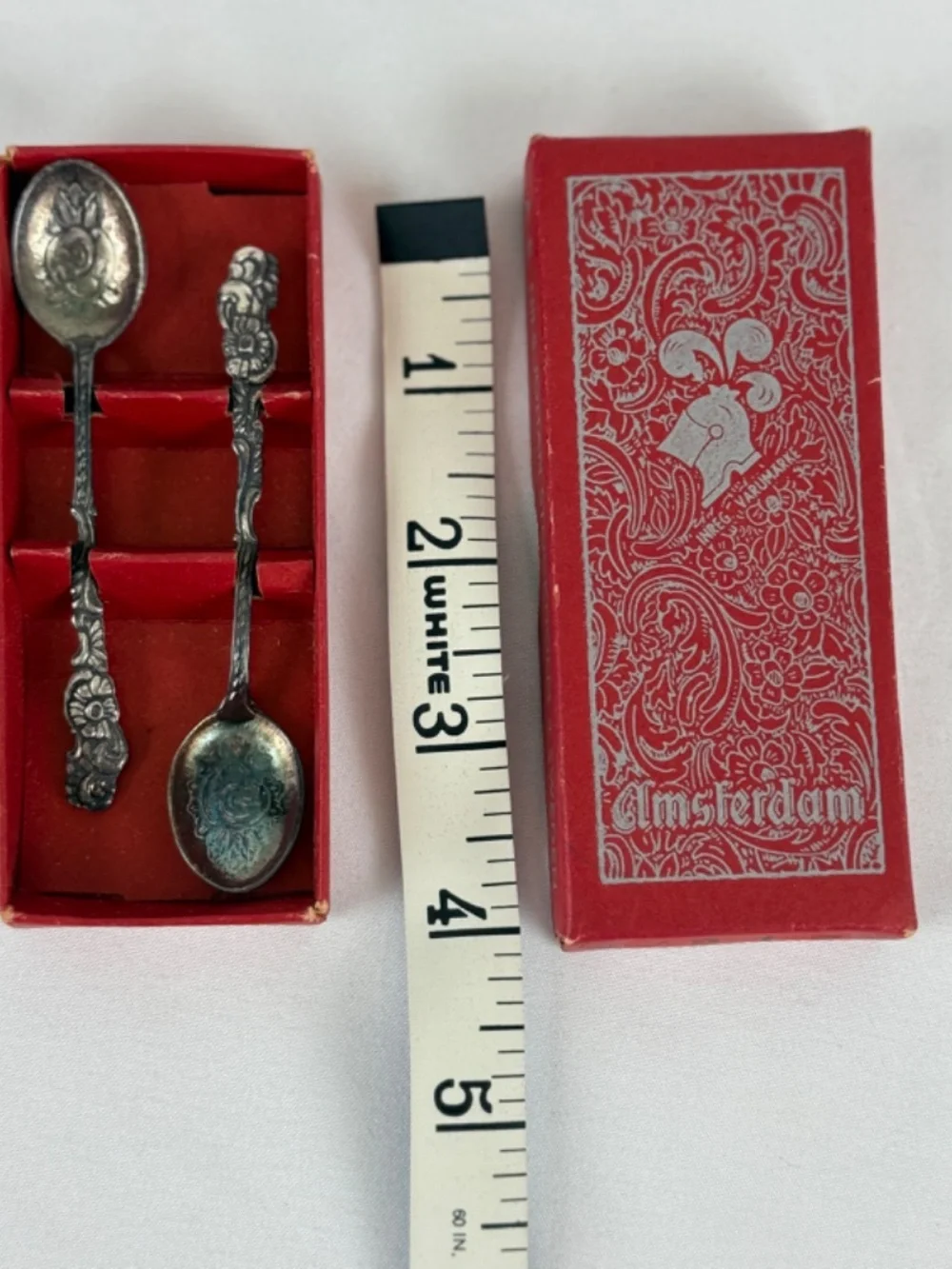 Vintage Nils Johan Sweden Silverplate Set of 2 Demitasse Spoons in Original Box
